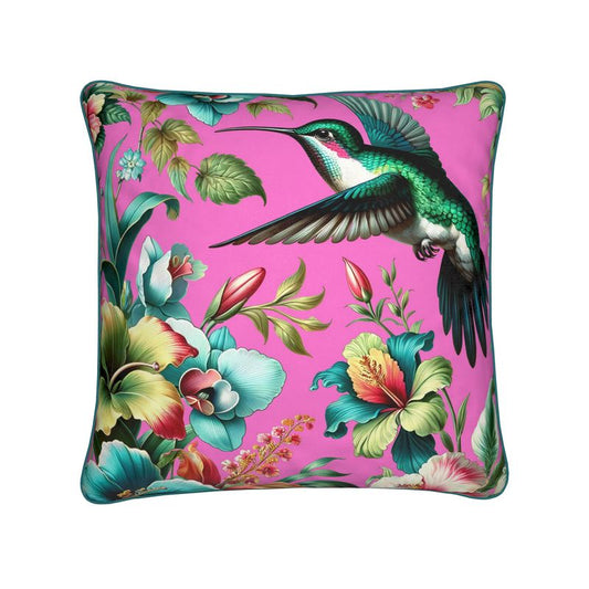 Hummingbird Tropical Floribunda Luxury Velvet Throw Pillow