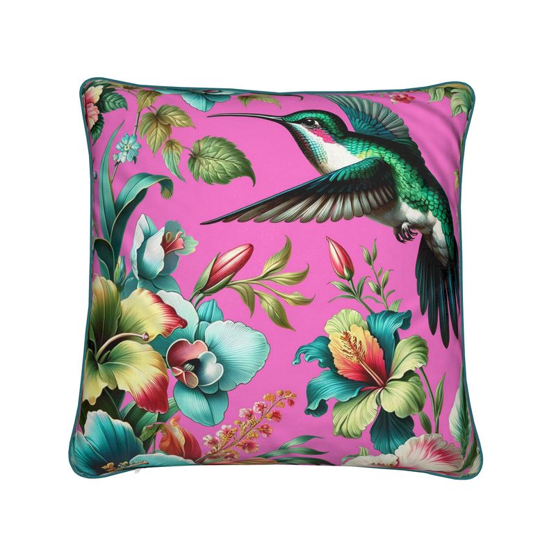 Hummingbird Tropical Floribunda Luxury Velvet Throw Pillow