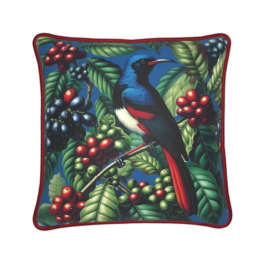 Bird and Coffee Plant Silk & Linen Pillow
