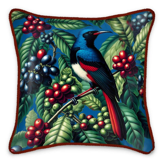 Bird and Coffee Plant Silk & Linen Pillow