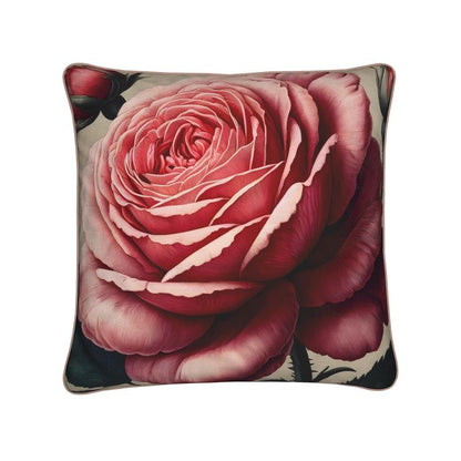 English Botanical Rose Cotton Linen Throw Pillow