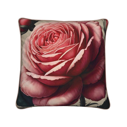 English Botanical Rose Cotton Linen Throw Pillow