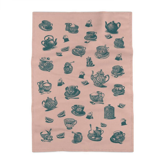 English Tea French Pink Cotton-Linen Tea Towel