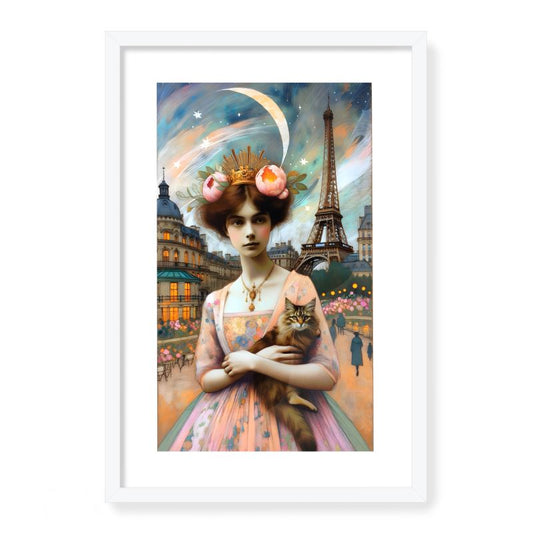 Parisian Woman Twilight Collage Framed Giclée Print