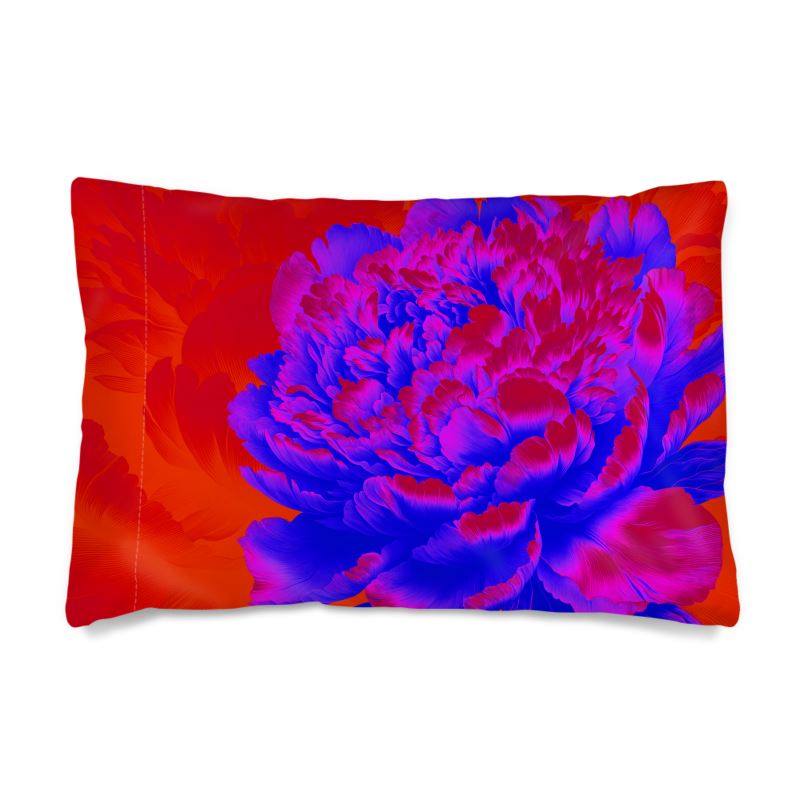 Luxurious Peony Botanical Blue & Red 100% Silk Pillowcase