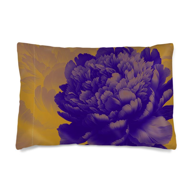 Luxurious Peony Botanical Eggplant & Mustard 100% Silk Pillowcase