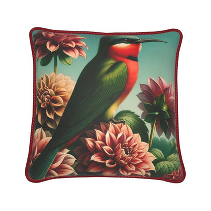 Red-Throated Bee Eater in Dahlias Luxury Silk Satin Throw Pillow