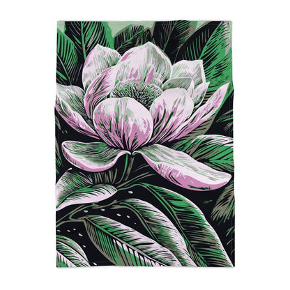 Tulip Magnolia Woodcut Inspired 100% Cotton-Linen Eco-Friendly Tea Towel