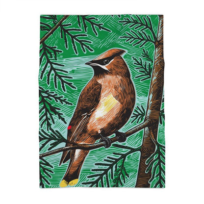 Cedar Waxwing Woodcut 100% Cotton-Linen Tea Towel