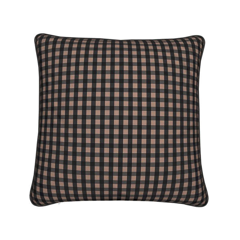 Traditional Hawaiian black and peach palaka print cotton linen pillow back