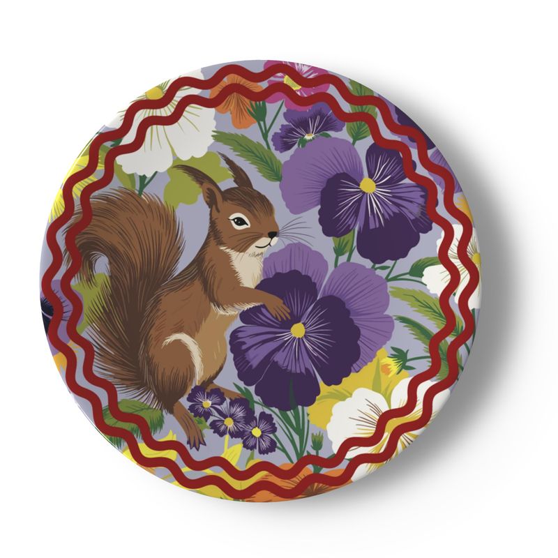 Red Squirrel & Pansies Designer Plate